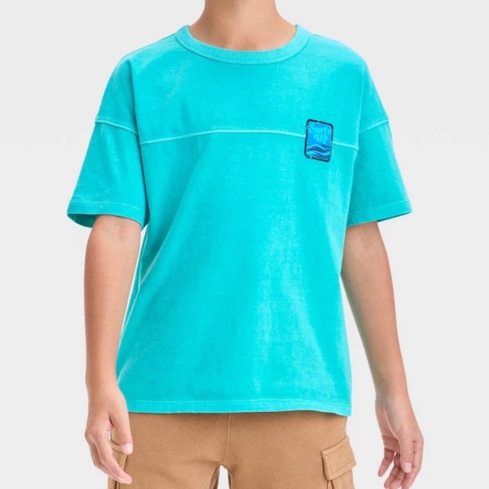 Cat & Jack boys small 6/7 short sleeve turquoise surfs up T-shirt